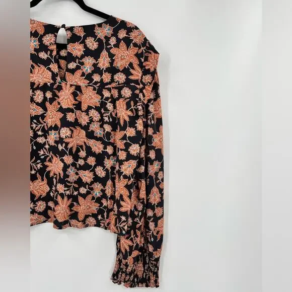 Rebecca Minkoff Floral Blouse Top Ruffle Shoulder Smocked Sleeve Flower Large - Picture 8 of 12